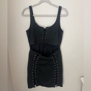Tie Up Cutout Black Mini Dress